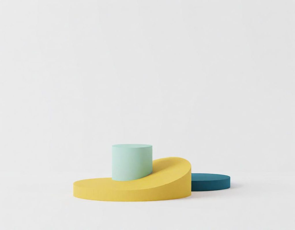 Ein stilvolles Arrangement aus geometrischen Formen in Gelb, Grün und Blau.